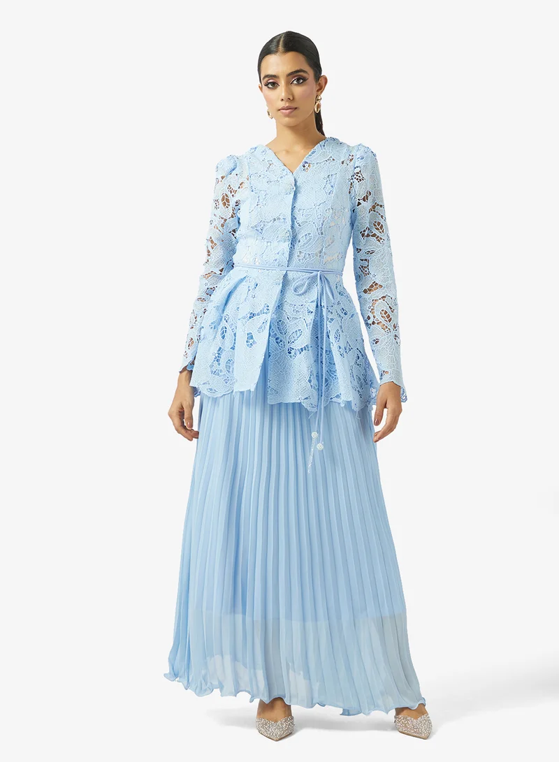 Khizana Lace Peplum Top & Skirt Set